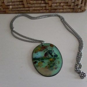 Vintage Enamel Asian Inspired Abstract Necklace